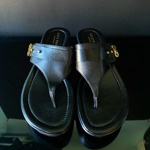 Cole Haan Grand OS Black Leather Thong Wedge Slide